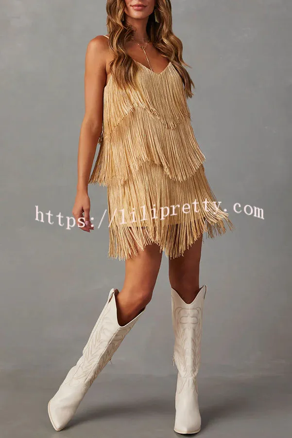 Rodeo Nights Fringed V Neck Mini Dress