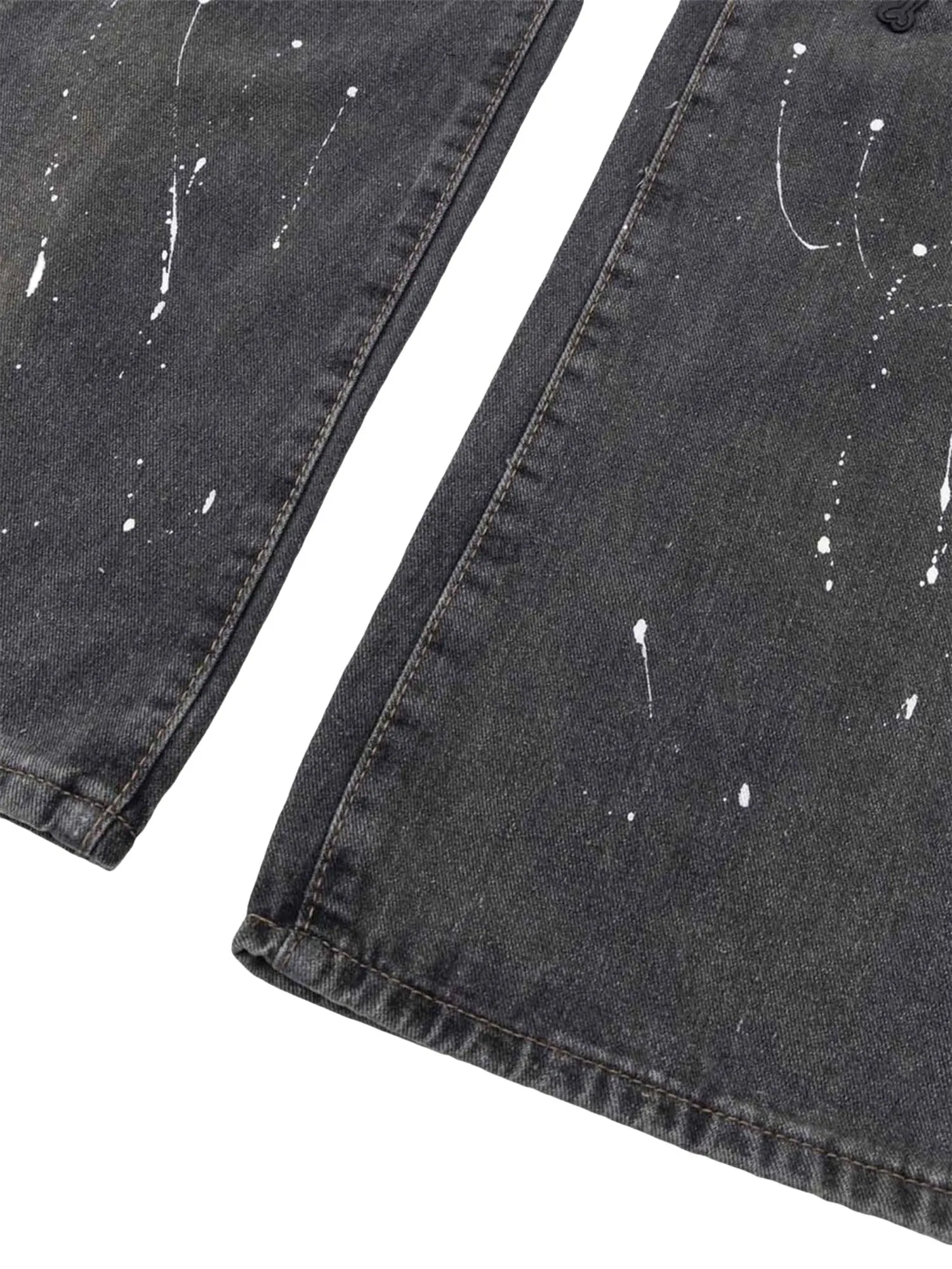 Sneakerhill Leather Skull Splash Ink Micro-flared Jeans