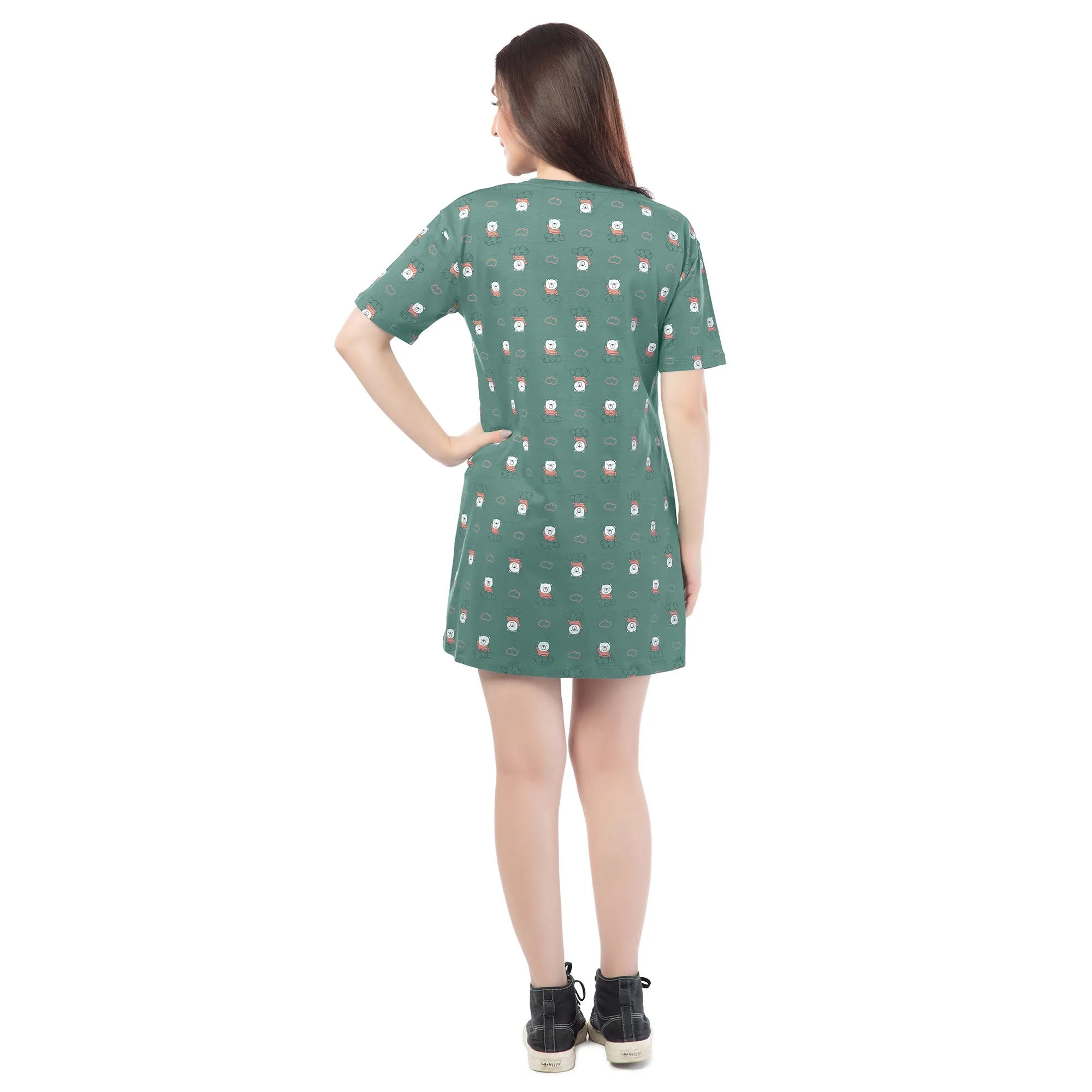 STD-24005-Cotton-Cuddle Up In Pandas T-Shirt Dress Mint Green