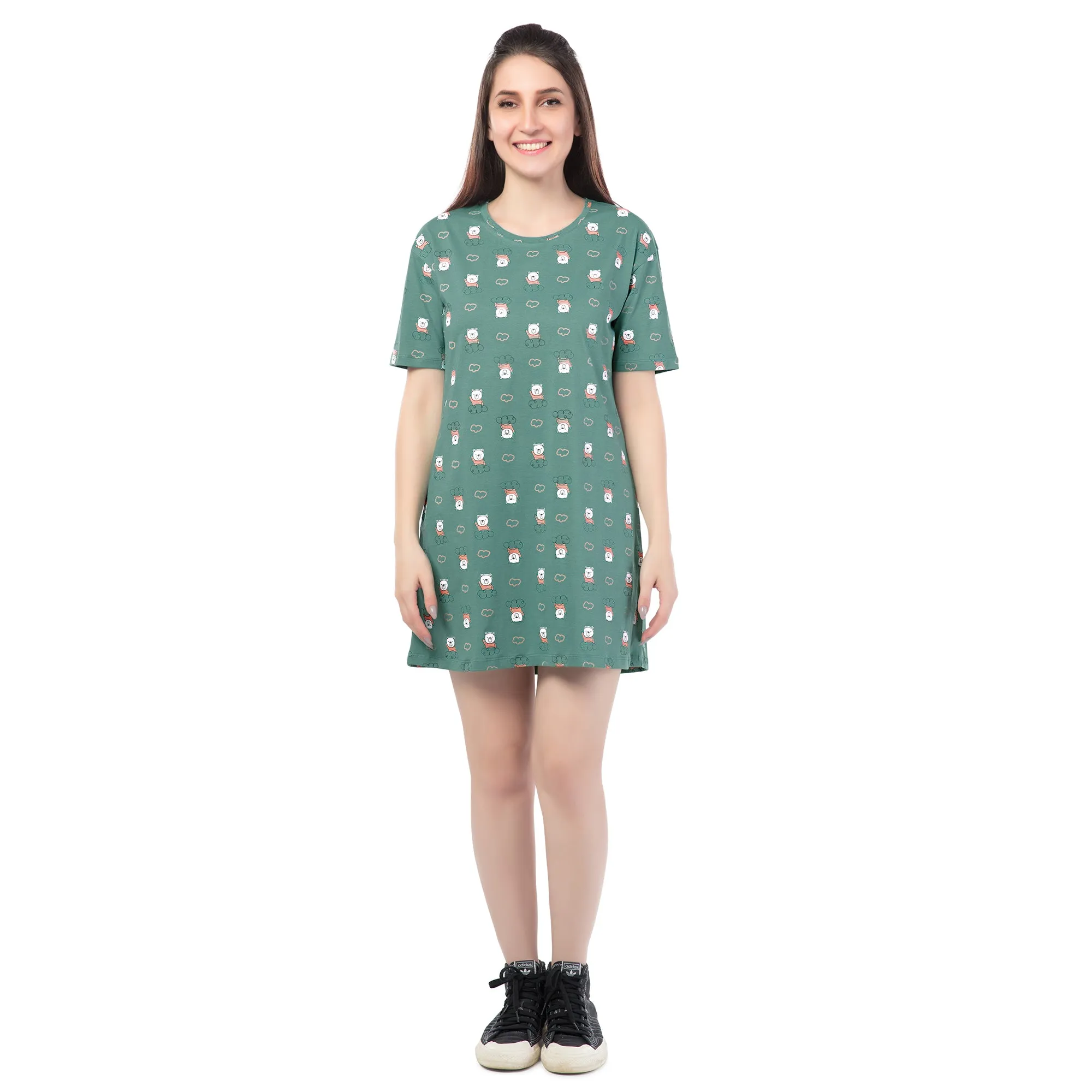 STD-24005-Cotton-Cuddle Up In Pandas T-Shirt Dress Mint Green
