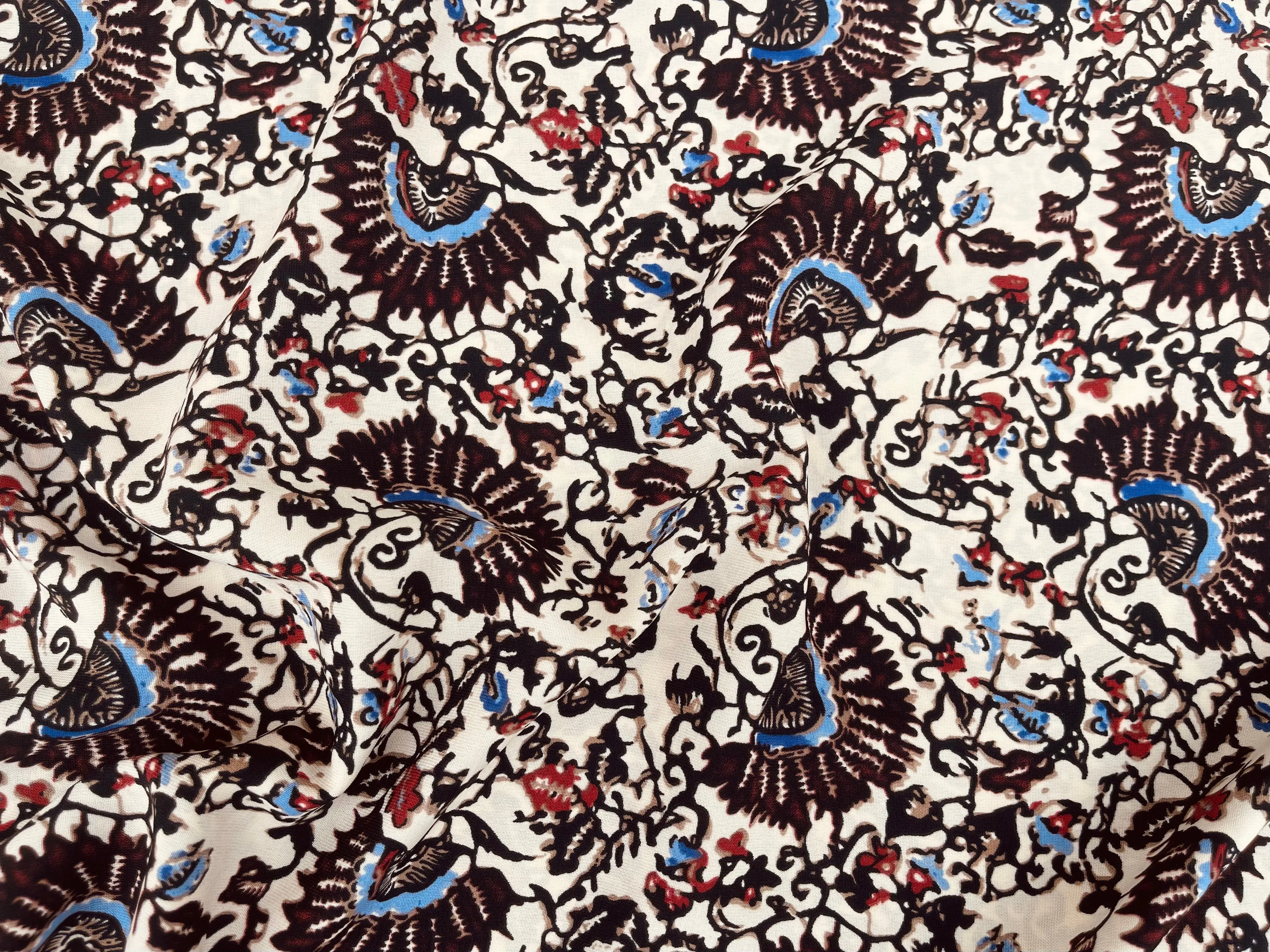 Tribal Boho Woolpeach  fabric by the yard - Floral border brown blue print