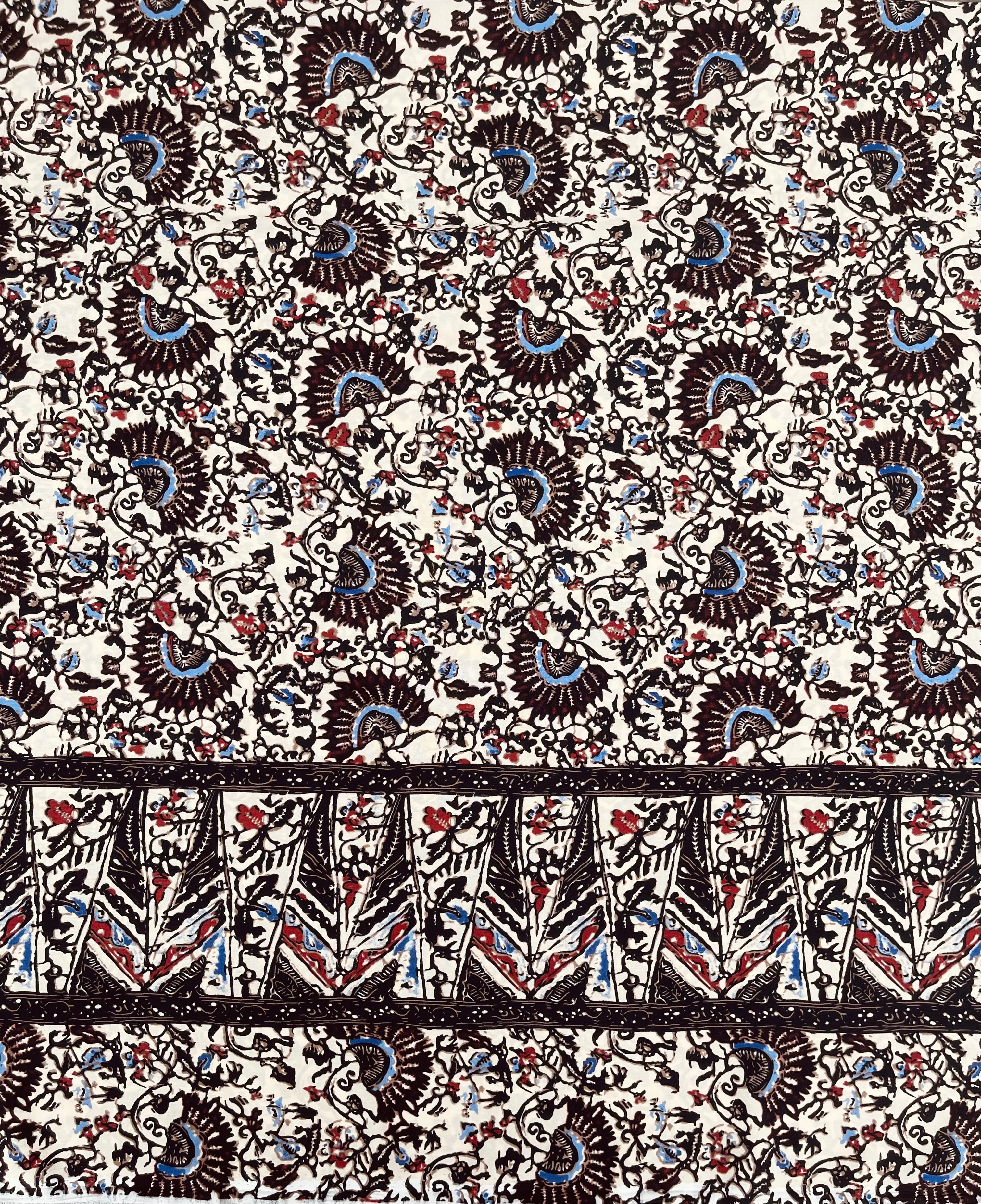 Tribal Boho Woolpeach  fabric by the yard - Floral border brown blue print