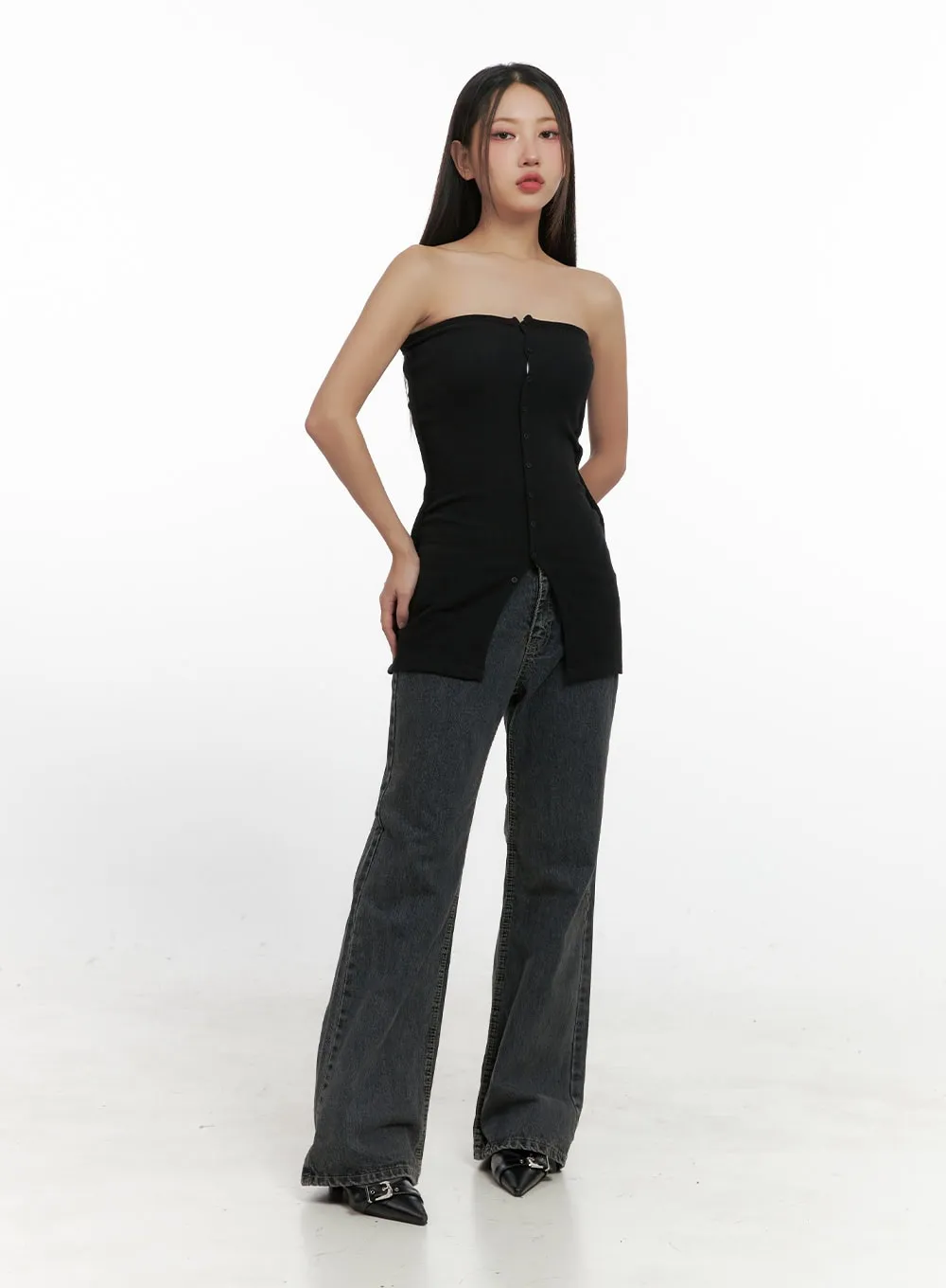 Trina Washed Cotton Flared Jeans CN419