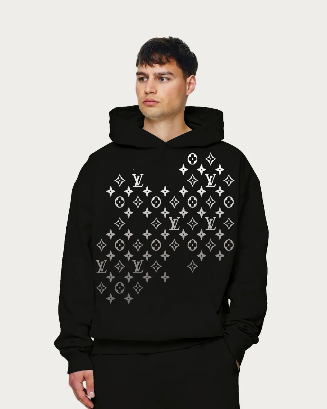 Unisex Black Oversized Hoodie - LV Stars