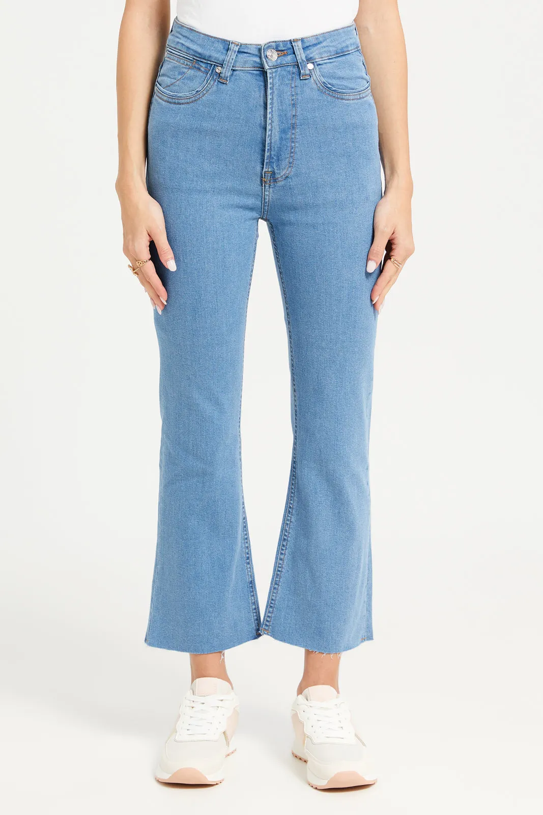Women Blue Cropped Flared Jeans