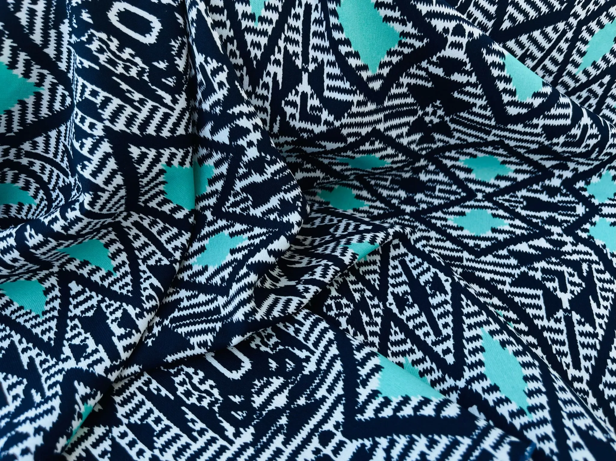 Woolpeach fabric by the yard - navy teal aqua print