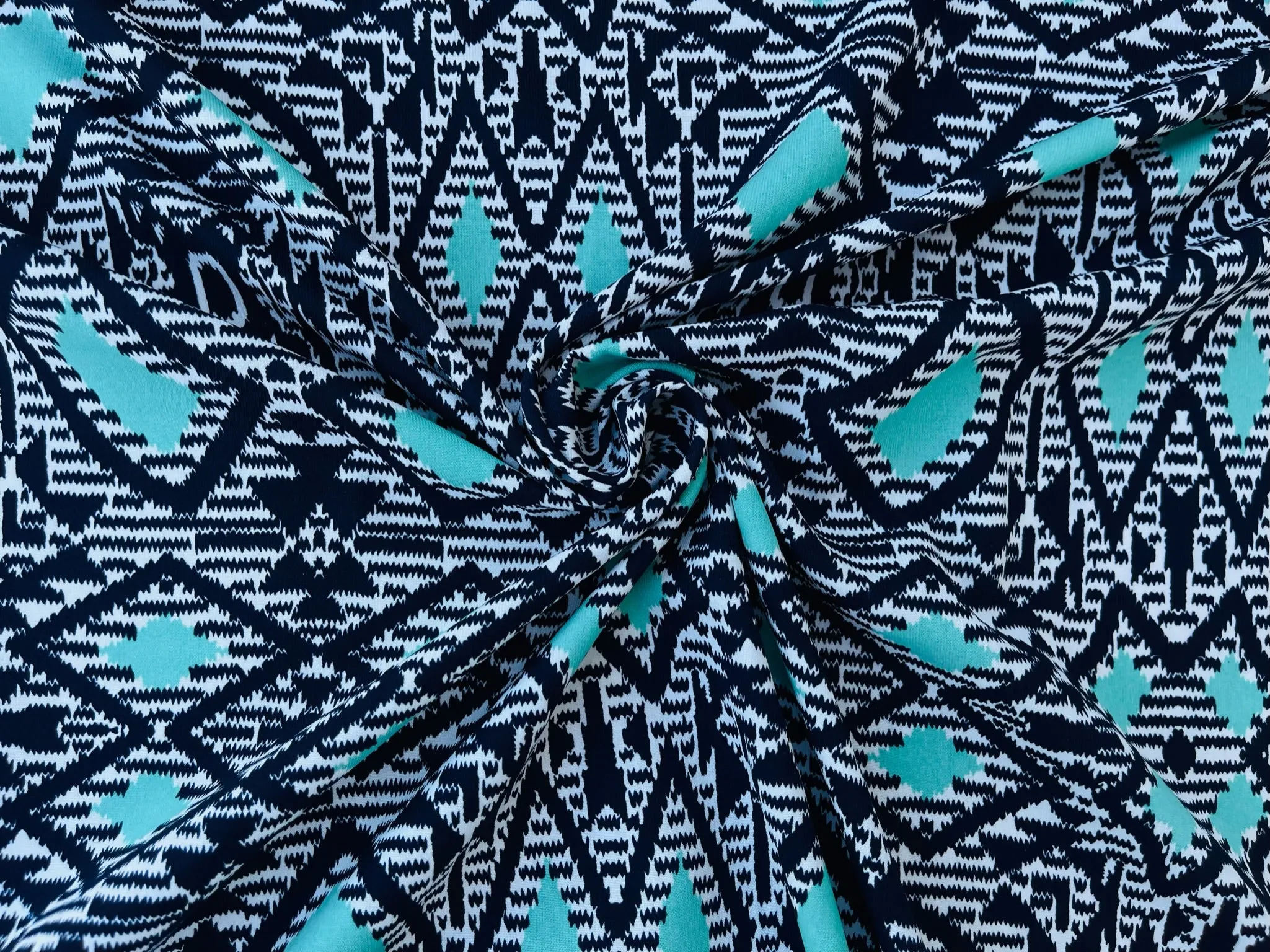 Woolpeach fabric by the yard - navy teal aqua print