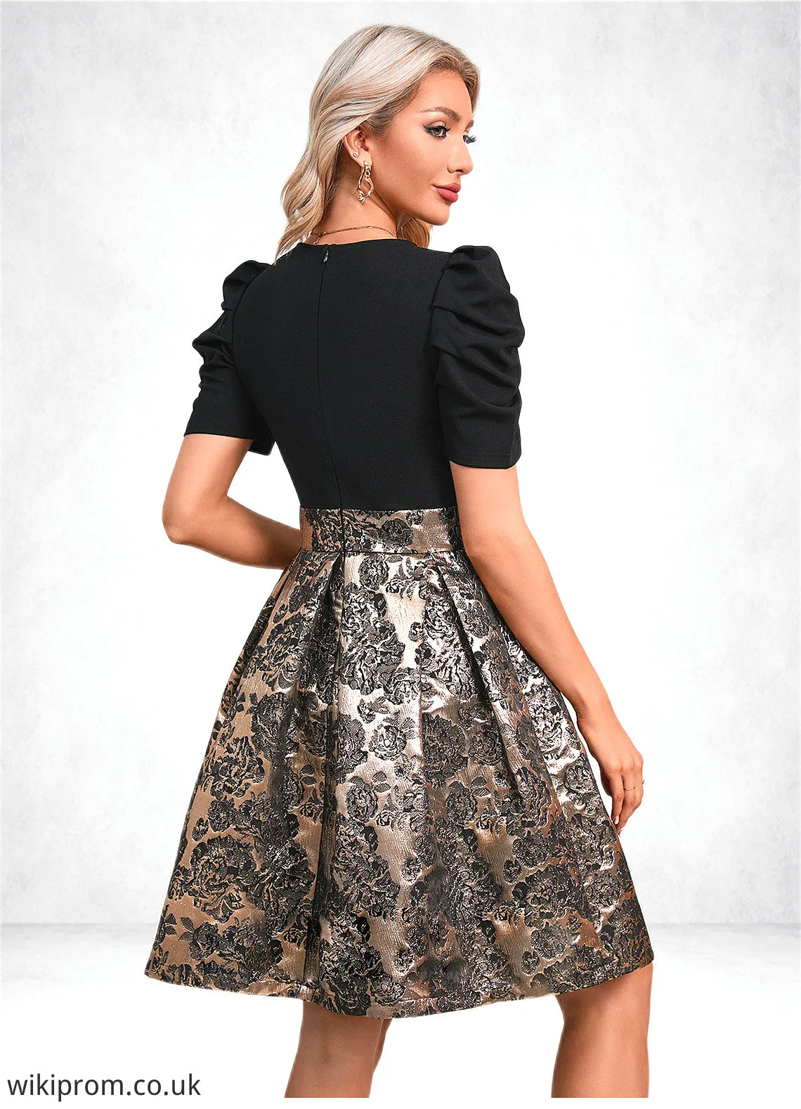 Yuliana Jacquard Scoop Elegant A-line Jacquard Dresses SWKP0022279